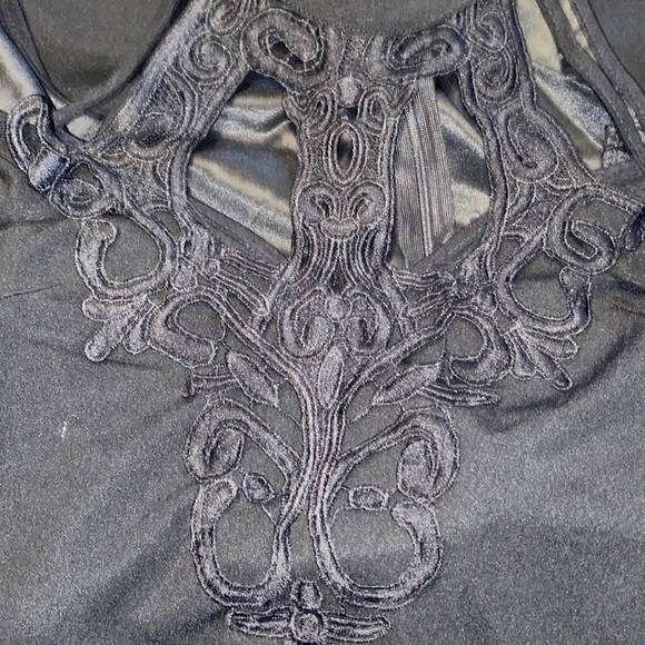 ❌DONATED❌Black Cold Shoulder High Neck Crochet Appliqué Lined Shorts Romper - Picture 11 of 15